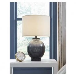 Panacea 27.5 in. 1-Light Lagoon Water Glass and Satin Black Table Lamp with Lattice Cream Linen Shade by Trend Lighting -Halo Shop satin black trend lighting table lamps tt6890 1f 1000