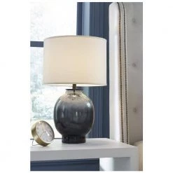 Panacea 27.5 in. 1-Light Lagoon Water Glass and Satin Black Table Lamp with Lattice Cream Linen Shade by Trend Lighting -Halo Shop satin black trend lighting table lamps tt6890 31 1000