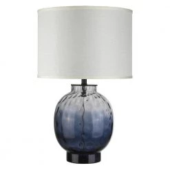 Panacea 27.5 in. 1-Light Lagoon Water Glass and Satin Black Table Lamp with Lattice Cream Linen Shade by Trend Lighting