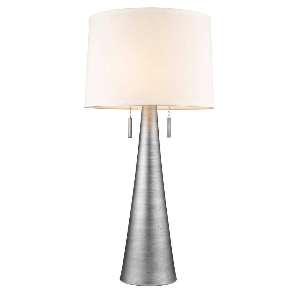 Muse 32.5 in. 2-Light Hand Painted Weathered Pewter Table Lamp With Off-White Shantung Shade by Trend Lighting 4 Muse 32.5 in. 2-Light Hand Painted Weathered Pewter Table Lamp With Off-White Shantung Shade by Trend Lighting - Image 2