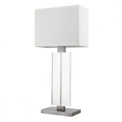 Shine 30.25 in. 1-Light Acrylic And Hand Painted Weathered Pewter Table Lamp With Off-White Shantung Shade by Trend Lighting